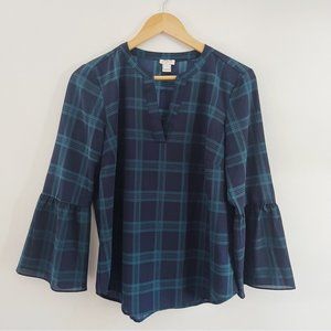 J.Crew Tartan Plaid Navy and Green Blouse - S